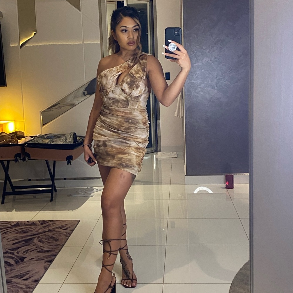ONE SHOULDER MARBLED CORSET DRESS
